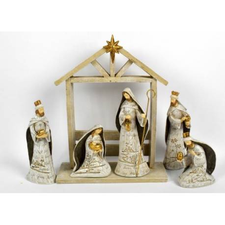 Kerststal + 6 Fig .. Cm (24 X 06 X H30 Cm) 