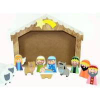 Houten kinderachtig kerstgroep 