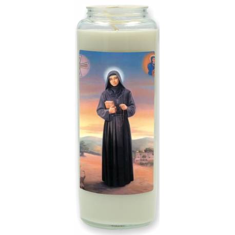 Noveenkaars in glas / wit / Heilige Rafqa 