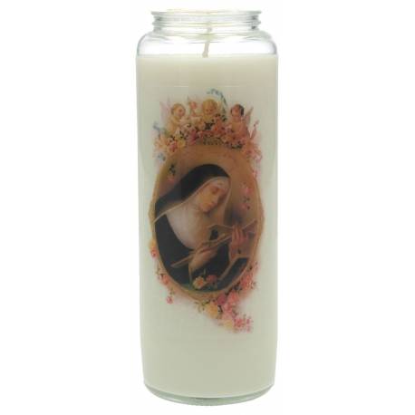 Noveenkaars in glas / wit / Heilige Rita 