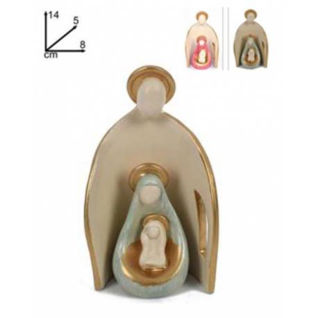 Middelmatige gekleurde porseleinen Heilige Familie (14x8x5 cm) 