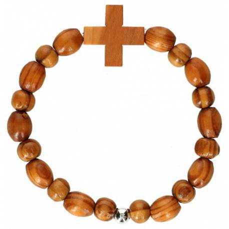 Bracelet sur élastique Bois d'olivier + croix