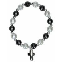 Armband op elastiek Hematiet / Wit 
