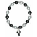 Armband op elastiek Hematiet / Wit 