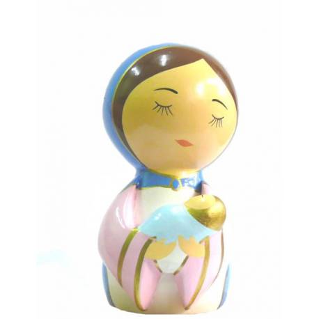 Statue Vierge Marie et enfant Jésus 10 x 5 cm en bois