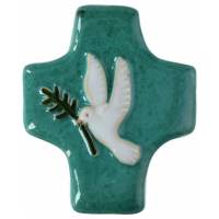 Kruisje Keramiek 9 X 8 Cm Prasin groen Vredesduif 