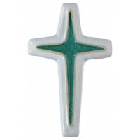 Croix Ceramique 13.5 X 9 Cm Blanc + Vert Prasin