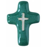 Croix Céramique - 11 X 8 cm - Vert prasin
