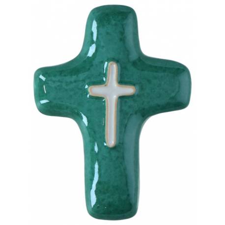 Croix Céramique - 11 X 8 cm - Vert prasin