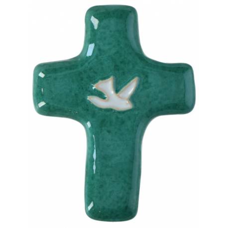 Croix Céramique - 11 X 8 cm - Vert prasin