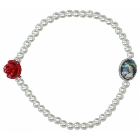 Bracelet s/élast blanc + Méd Ste Rita + rose rouge