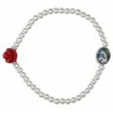 Bracelet s/élast blanc + Méd Ste Rita + rose rouge