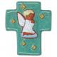 Croix Céramique - 12 X 10 cm - Ange Priant Gauche Vert Prasin