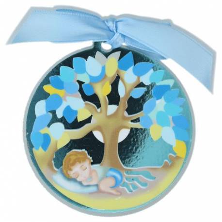 Cadre-Berceau - Arbre de vie / Enfant - Bleu - Diam 7 cm