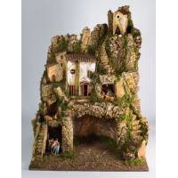 Cabane vide + lumière pour personnages de crèche de 8 cm (52x45x70cm)