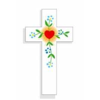 Croix murale Amour coeur fleurs bleues 10 cm