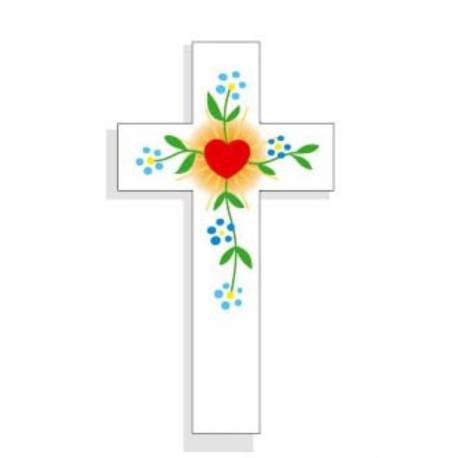 Wall Cross Love Heart Blue Flowers 10 cm 