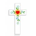 Croix murale Amour coeur fleurs bleues 10 cm