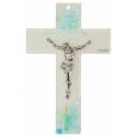 Croix Murale turquoise en verre 16 cm