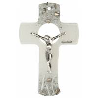 Kruisbeeld zilver in glas 16 Cm 