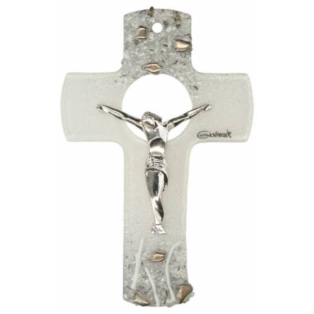 Croix Murale argenté en verre 16 cm