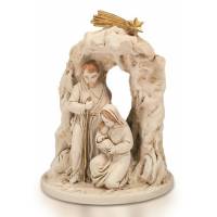 Hele kleine Heilige Familie in albaster met gouden rand ( 7 cm) 