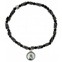 Armband op elastiek Hematiet + Kruisj metaal 