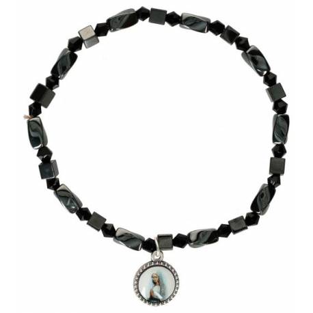 Armband op elastiek Hematiet + Kruisj metaal 