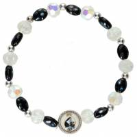 Armband op elastiek glas wit - zwart + med H. Rita 