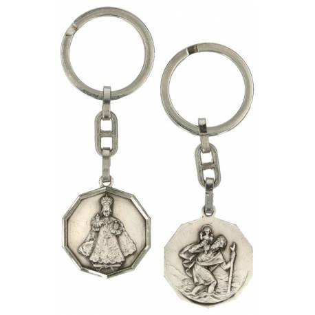 Porte-Clefs - Enfant Jésus de Prague + St Christophe - 30 mm