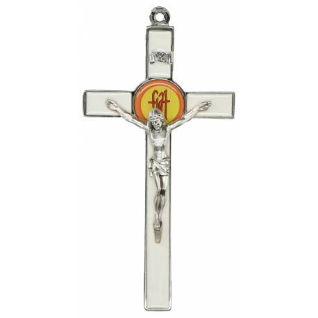 Croix Fiat 20 X 10 cm - Email blanc / Métal argenté