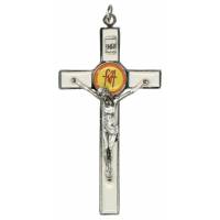 Croix Fiat 12 X 6 cm - Email blanc / Métal argenté