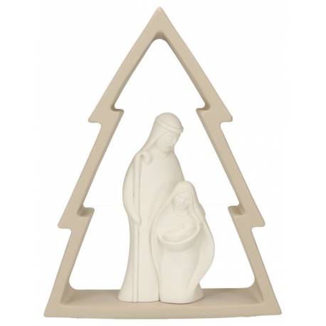 Nativité en résine blanche dans un sapin brun (12.x16 cm)