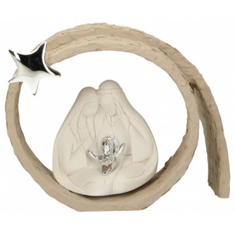 Heilige Familie in hars met beige decor 15 cm 
