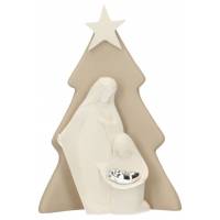 Nativité en résine blanche avec sapin beige ( 10 x15 cm)