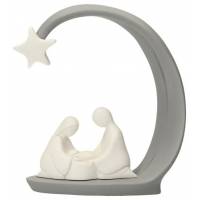 Nativité en résine blanche avec arc gris (13x13 cm)