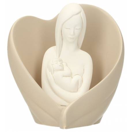 Mère et enfant dans un coeur 9 cm beige 