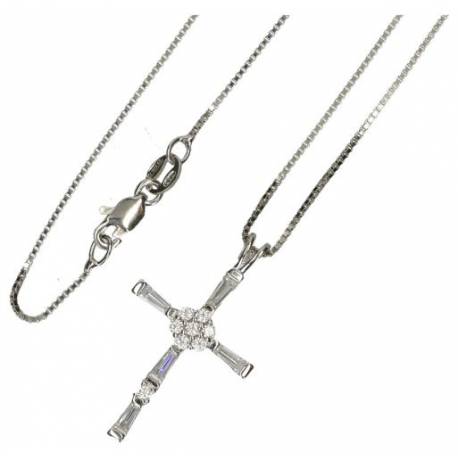 Croix 30 mm argent avec zircon et chaîne