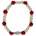 Bracelet s/élastique - Mains de Ste Rita - roses rouges/noires
