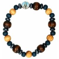 Armband/elastiek - Hout + Hematiet 