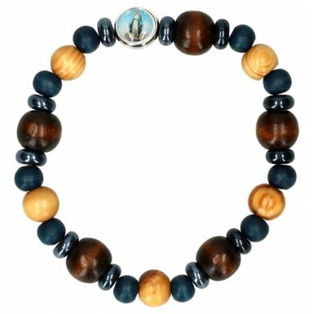 Armband/elastiek - Hout + Hematiet 