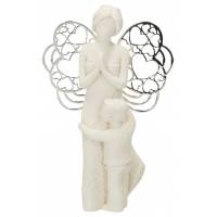 Ange en résine avec ailes métalliques et petite garçon 7,5 x 12 cm