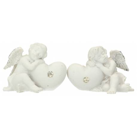Ange avec coeur + strass - 4 cm - 2 / set