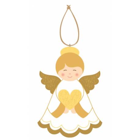 Ange en bois à suspendre 9 cm : coeur