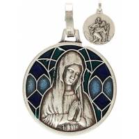Medaille 18 mm - OLV biddend - Metaal met blauw email 