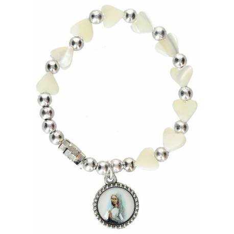 Bracelet sur élastique Coeurs nacre