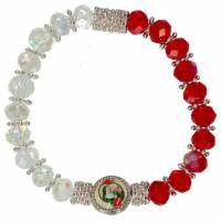 Armband op elastiek wit/rood + med. H Rita 