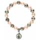 Armband op elastiek Roze kralen + Verzilverde roosjes 