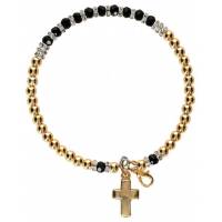 Bracelet métal doré + cristal noir + strass