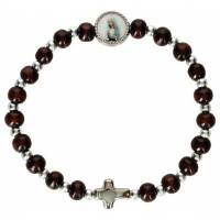 Armband op elastiek Hout donkerbruin + Verzilverde parels 